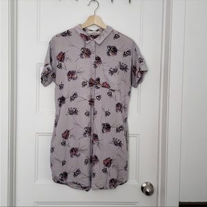 Purple floral cotton collard Vans summer dress with deep pockets- size Medium.